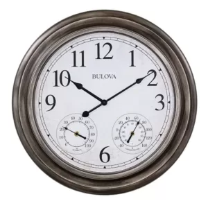 Bulova Indoor/Outdoor Molded Silver Tone Case 20 in. Round Wall Clock