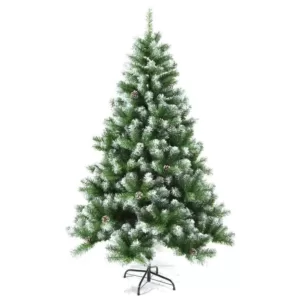 ALEKO 7 ft. Unlit Flocked Artificial Christmas Tree with Pine Cones