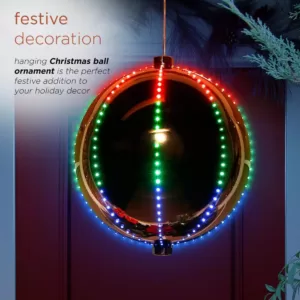 Alpine Corporation 13 in. Tall Multi-Color LED Lights Alpine Hanging Christmas Ball Ornament, Silver