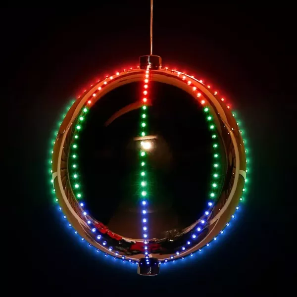 Alpine Corporation 13 in. Tall Multi-Color LED Lights Alpine Hanging Christmas Ball Ornament, Silver