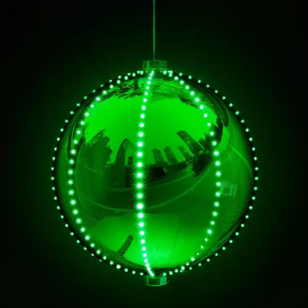 Alpine Corporation 13 in. Tall Hanging Christmas Ball Ornament with LED Lights, Green