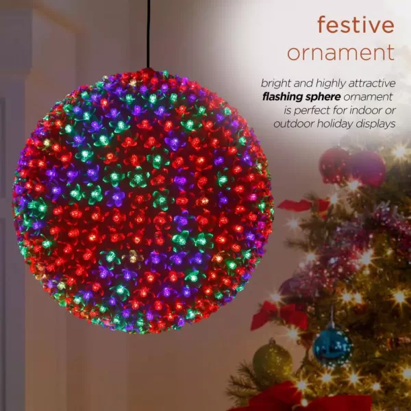 Alpine Corporation 13 in. Diameter Large Flashing Sphere Ornament With Multi-Colored LED Lights