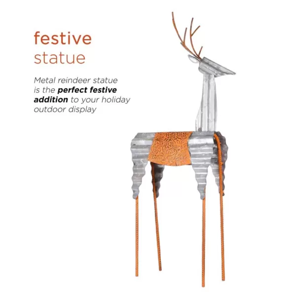 Alpine Corporation 30 in. Tall Metal Rustic Standing Reindeer Christmas Decoration