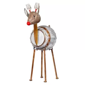 Alpine Corporation 33 in. Tall Weathered Barrel Reindeer With Warm White LED Lights
