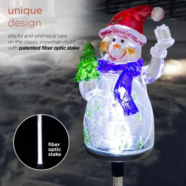 Alpine Corporation Solar Snowman Garden Stake with Fiber Optic Lights (Set of 2)