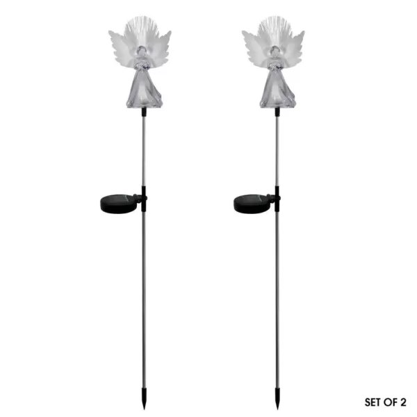 Alpine Corporation 37 in. Tall Solar Angel Garden Stake with Fiber Optic Wings and LED Lights (Set of 2)