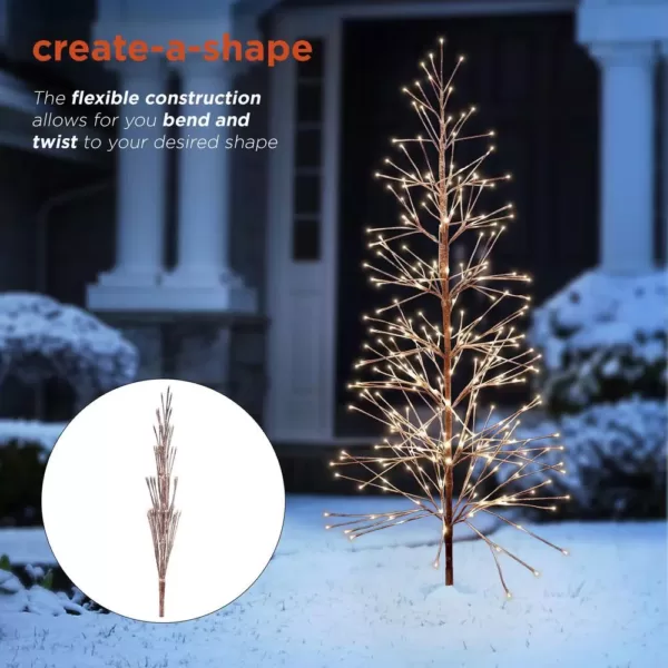 Alpine Corporation Indoor/Outdoor Artificial Flocked Christmas Tree with Warm White LED Lights, Brown