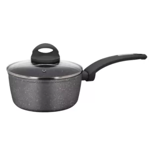 AMERCOOK Lava Stone 7 qt. Aluminum Nonstick Sauce Pan in Gray with Glass Lid