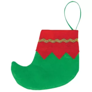 Amscan 4.5 in. Felt Mini Elf Red and Green Christmas Stockings with Gold Trim (6-Count, 4-Pack)