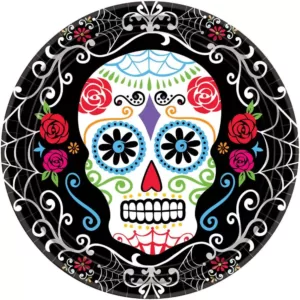 Amscan 10.5 in. x 10.5 in. Day of the Dead Round Paper Plates (18-Count, 3-Pack)