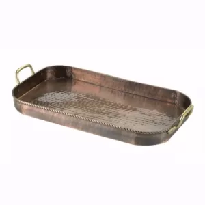 Old Dutch 18 in. x 10.5 in. x 1.75 in. Oblong Antique Copper Tray with Cast Brass Handles