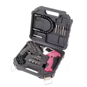 Apollo 1.4 in. 3.6-Volt Lithium-Ion Rechargeable Electric Screwdriver with 45-Piece Accessory Set in Pink