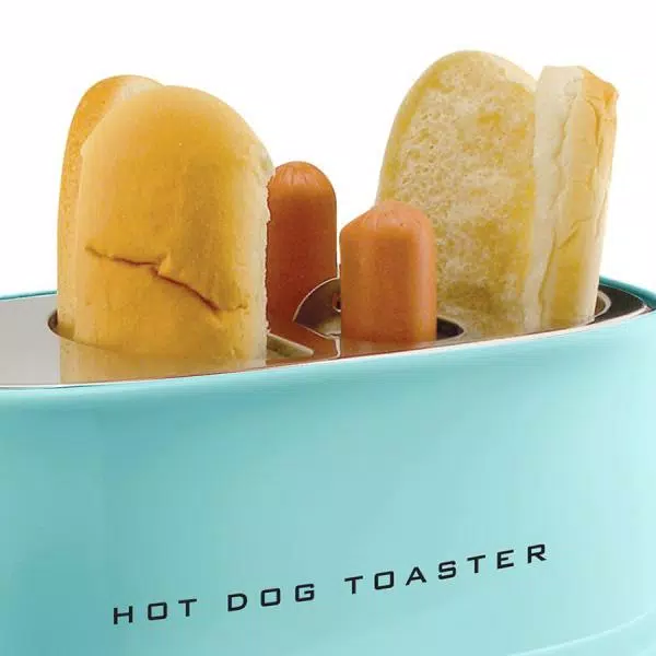 Nostalgia Retro Series 2-Slice Aqua Long Slot Hot Dog and Bun Toaster with Crumb Tray and Mini Tongs