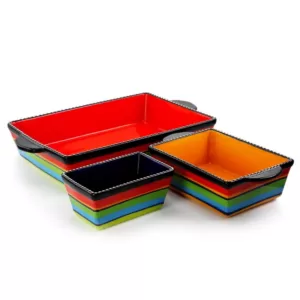 Gibson Pueblo Springs 3-Piece Stoneware Bright Color Bakeware Set