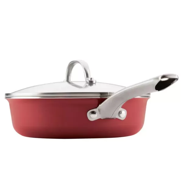 Ayesha Curry Home Collection 3 qt. Aluminum Nonstick Saute Pan in Sienna Red with Glass Lid