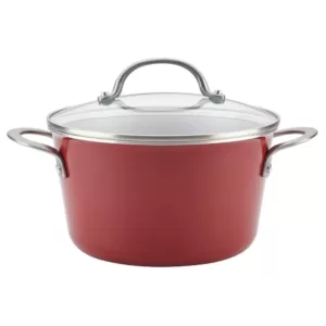 Ayesha Curry Home Collection 4.5 Qt. Porcelain Enamel Nonstick Covered Saucepot in Sienna Red