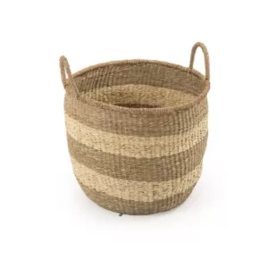 Zentique Rounded Hand Woven Seagrass Striped Large Basket with Handles