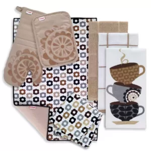 RITZ T-Fal Sand Cotton Coffee Solids and Prints Kitchen Towels (Set of 8)