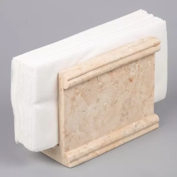 Creative Home Beige Natural Champagne Marble Column Collection Dinning Table Napkin Holder Stand Dispenser