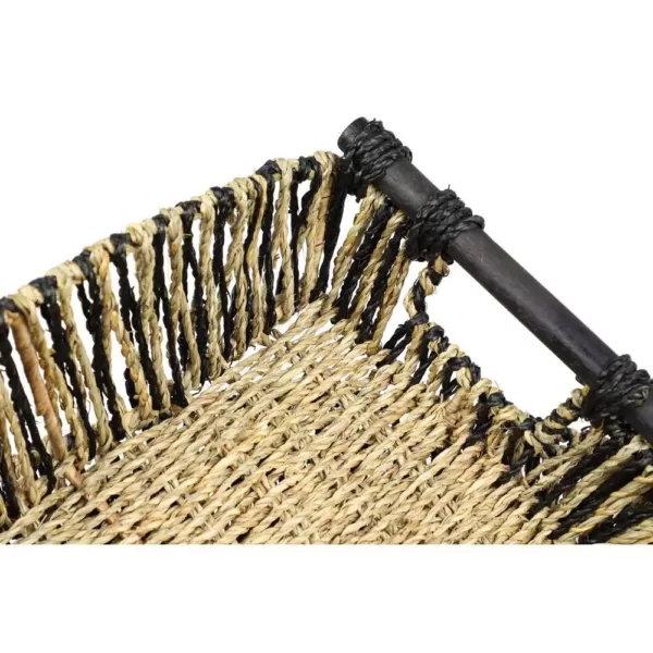 LITTON LANE Rectangular Black and Natural Striped Palm Leaf and Seagrass Basket Trays (Set of 3)