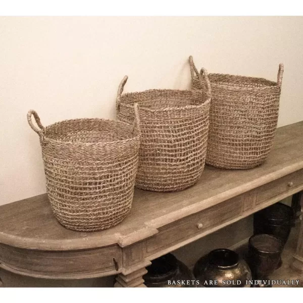 Zentique Cylindrical Sparsely Hand Woven Seagrass Large Basket with Handles