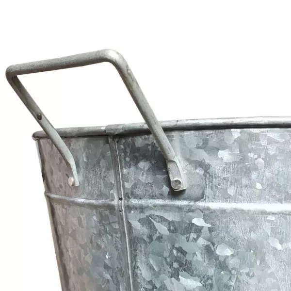 Benjara 1.1 Gal. Small Silver Steel Embossed Design Oval Shape Galvanized Steel Tub with Side Handles