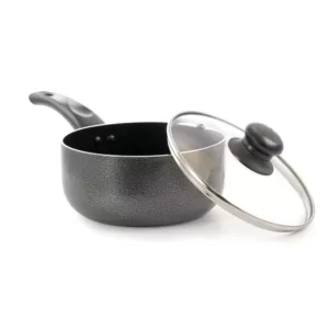 Better Chef 2 qt. Aluminum Nonstick Sauce Pan in Gray with Glass Lid