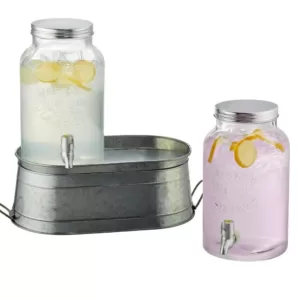 Artland Farmhouse Beverage Dispenser set with Galvanized stand and Two 1.5 Gal. Dispensers