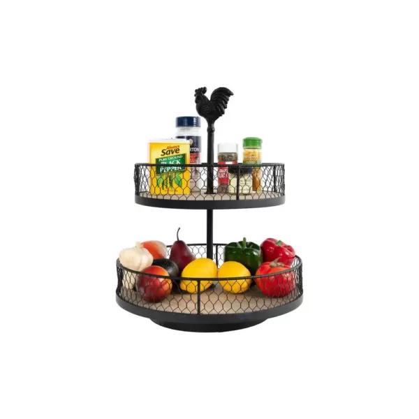 3R Studios Black Decorative 2-Tier Tray with Rooster Top