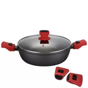 AMERCOOK 10 in. Round 4.5 Litre Low Casserole Pan and Glass Lid with Detachable Handle