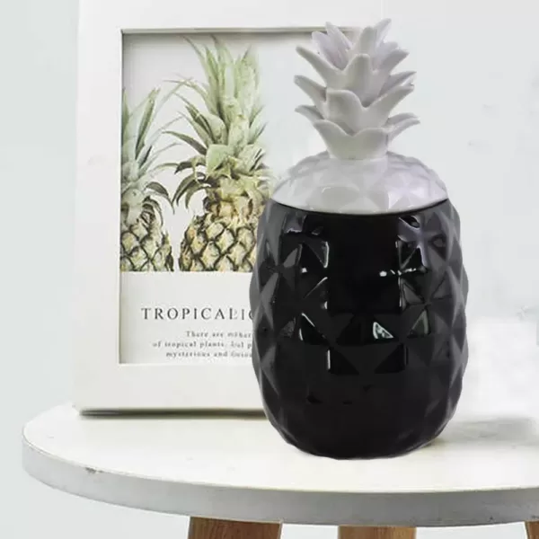 Benjara Black and White Ceramic Decorative Pineapple Canister with Lid