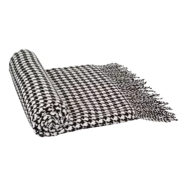 Glitzhome 60 in. L Acrylic Black/White Houndstooth Woven Throw