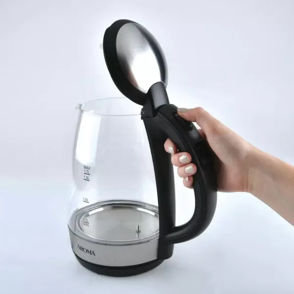 AROMA 7-Cup Black Glass Corded Electric Kettle with Digital Display