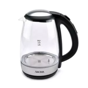 AROMA 7-Cup Black Glass Corded Electric Kettle with Digital Display