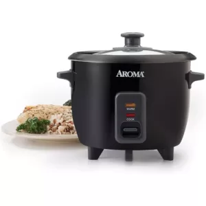 AROMA 6-Cup Black Rice Cooker with Removable Steam Tray