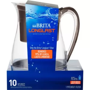 Brita Monterey 10-Cup Water Filter Pitcher in Black with Longlast Water Filter, BPA Free