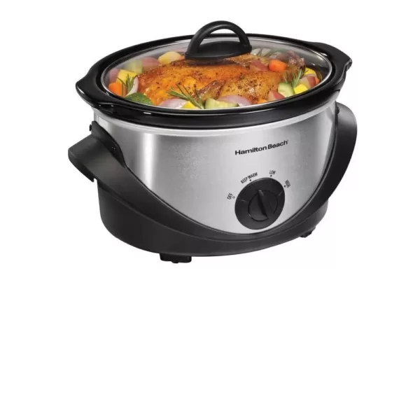 Hamilton Beach 4 Qt. Black Chrome Slow Cooker with Temperature Settings and Glass Lid