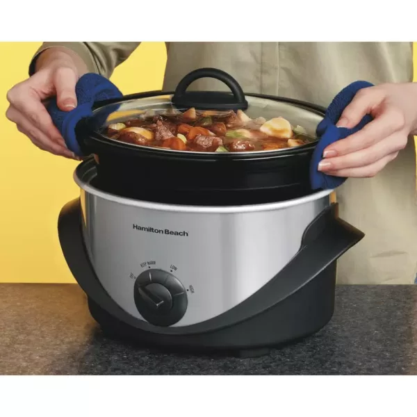 Hamilton Beach 4 Qt. Black Chrome Slow Cooker with Temperature Settings and Glass Lid