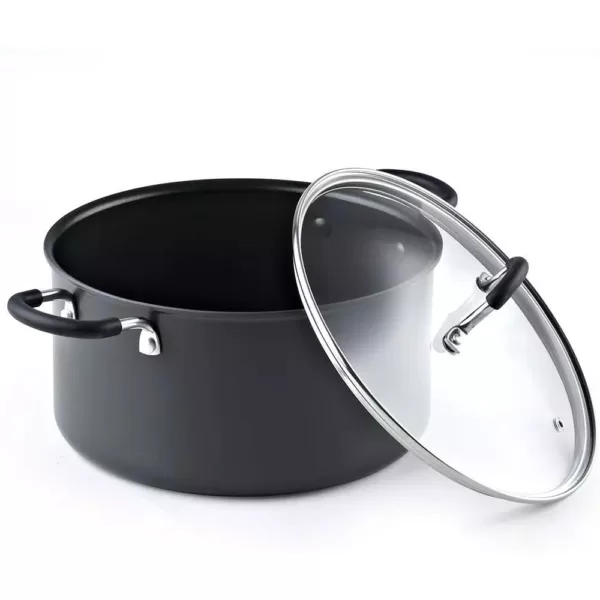 Cook N Home 6 qt. Round Hard-Anodized Aluminum Nonstick Casserole Dish in Black with Glass Lid