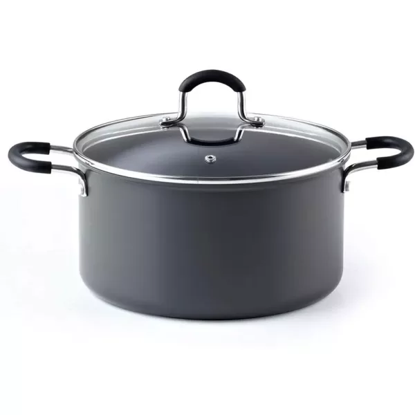 Cook N Home 6 qt. Round Hard-Anodized Aluminum Nonstick Casserole Dish in Black with Glass Lid