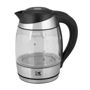 KALORIK 7.5-Cup Black Stainless Steel Cordless Electric Kettle with Keep Warm Setting