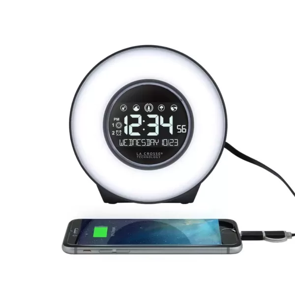 La Crosse Technology Color Mood Light Desk Clock with 5-Soothing Nature Sounds and USB port
