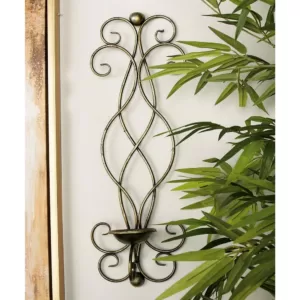 LITTON LANE 25 in. Black Iron Scrollwork Candle Sconce (Set of 2)