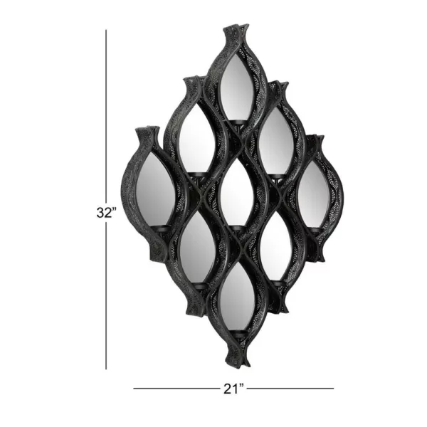 LITTON LANE Eclectic Large Black Diamond Mesh Metal Wall Sconce with Mirrors