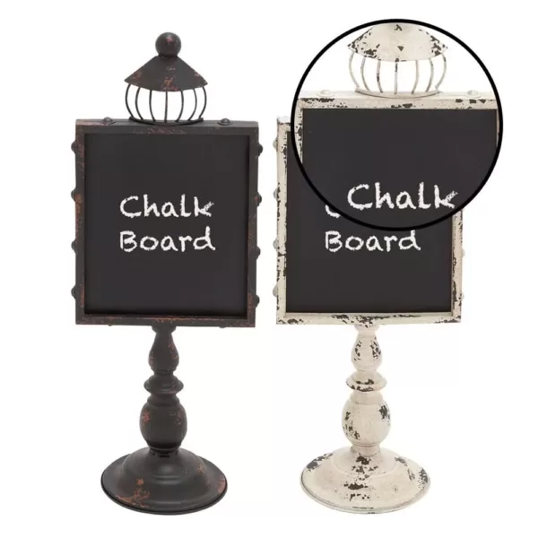 LITTON LANE 21 in. Rustic Wooden Chalkboards with White and Black Iron Stands (2-Pack)
