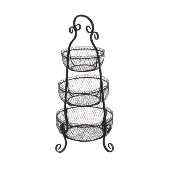 LITTON LANE New Traditional 3-Tier Iron Black Decorative Basket Tray