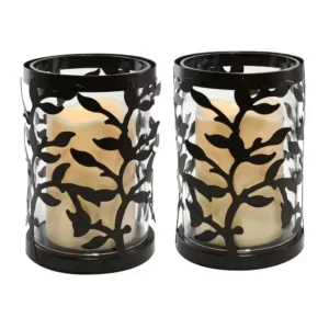 LUMABASE 6.5 in. Vine Metal and Glass Candle Holder with LED Candle (Set of 2)