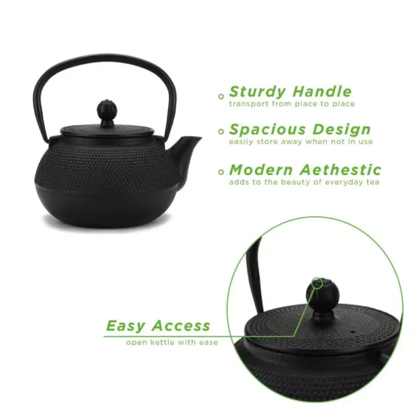 Mind Reader 1.25-Cup Black Single Serve Cast Iron Tetsubin Tea Pot with Infuser