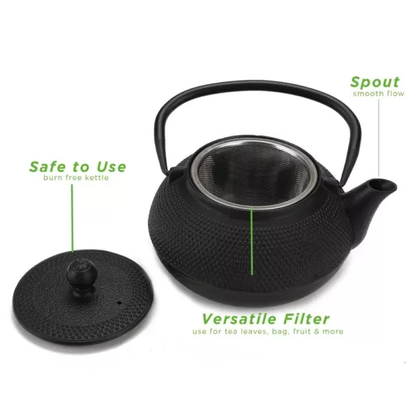 Mind Reader 3.3-Cup Black Japanese Style Cast Iron Tetsubin Tea Pot with Infuser