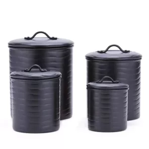 Old Dutch 4-Piece Wave in Matte Black Stainless-Steel Canister Set with Fresh Seal Covers